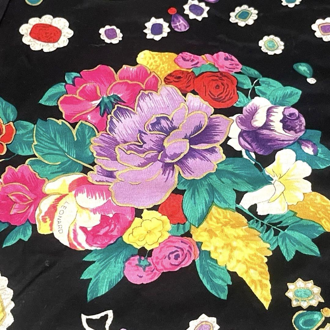 美品✨レオナール セットアップ 総柄 花柄 ノーカラー シャツ パンツ M
