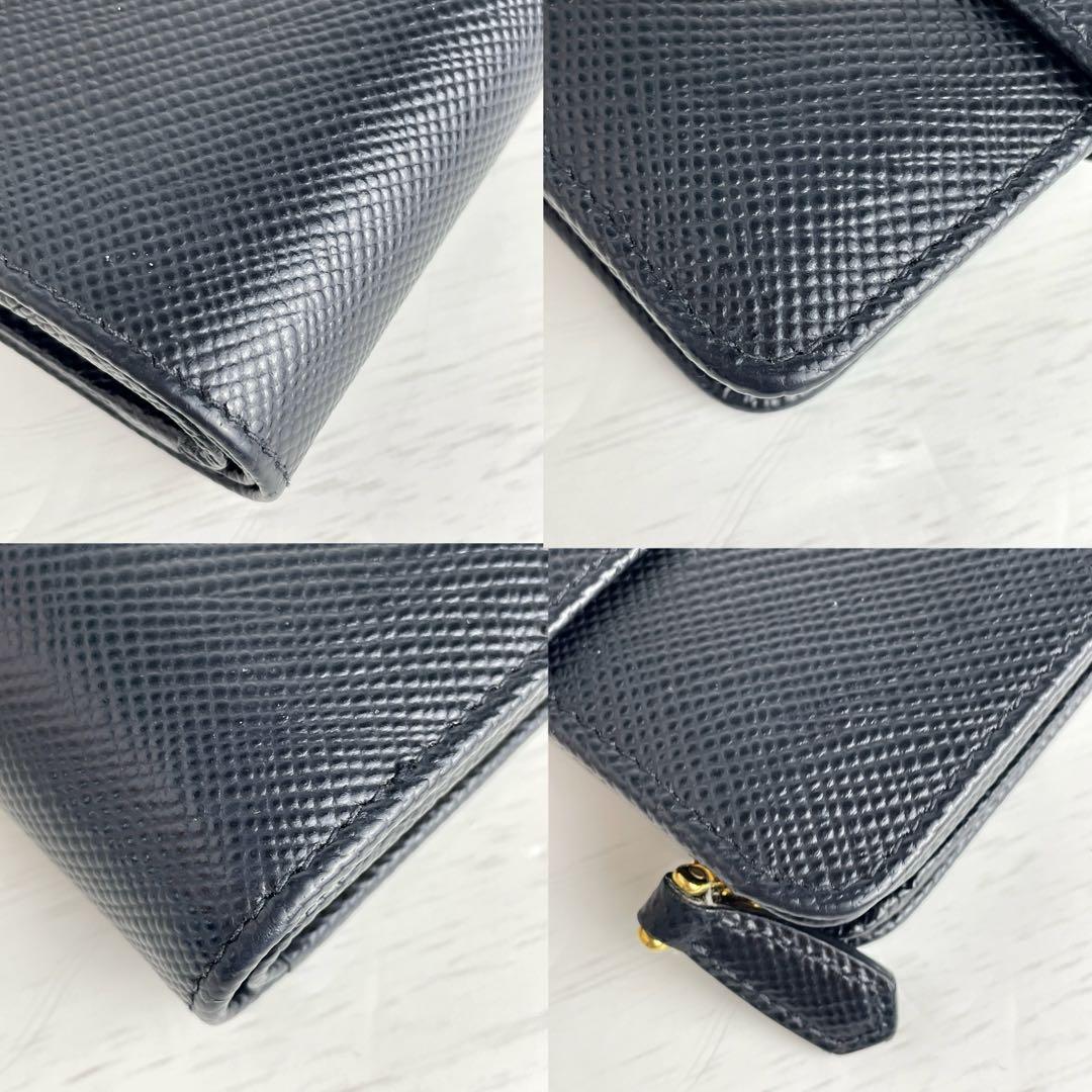 ✨極美✨ PRADA 二つ折り財布 サフィアーノレザー メタル 黒 鑑定済