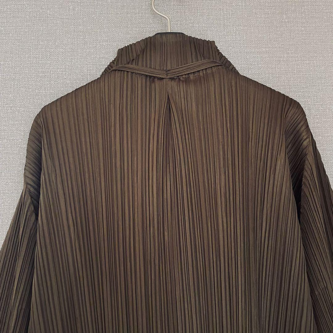 ✨未使用級✨プリーツプリーズ ハイネックリボンシャツワンピース バルーン カーキ