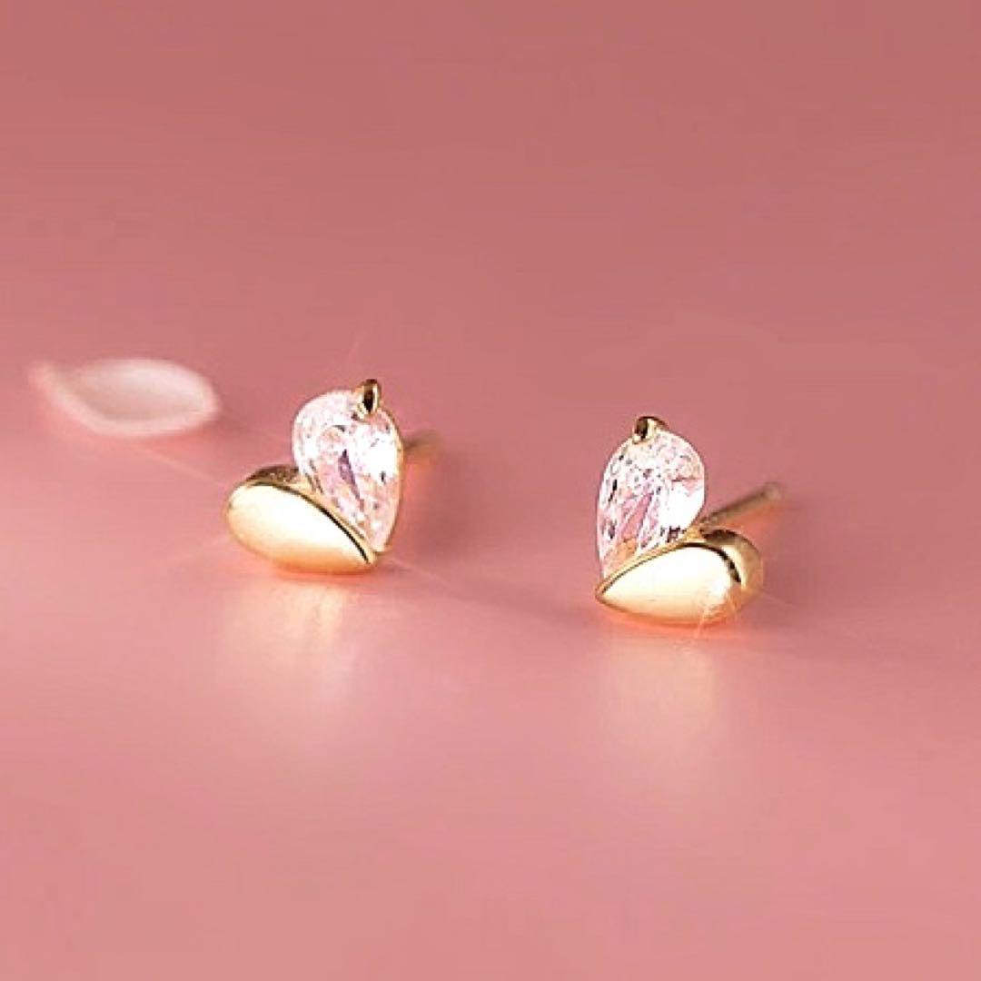 403Fl【大人気】ピアス　スタッド　ハート　CZ　ダイヤ　SV925　ゴールド 403Fl【大人気】ピアス スタッド ハート CZ ダイヤ SV925