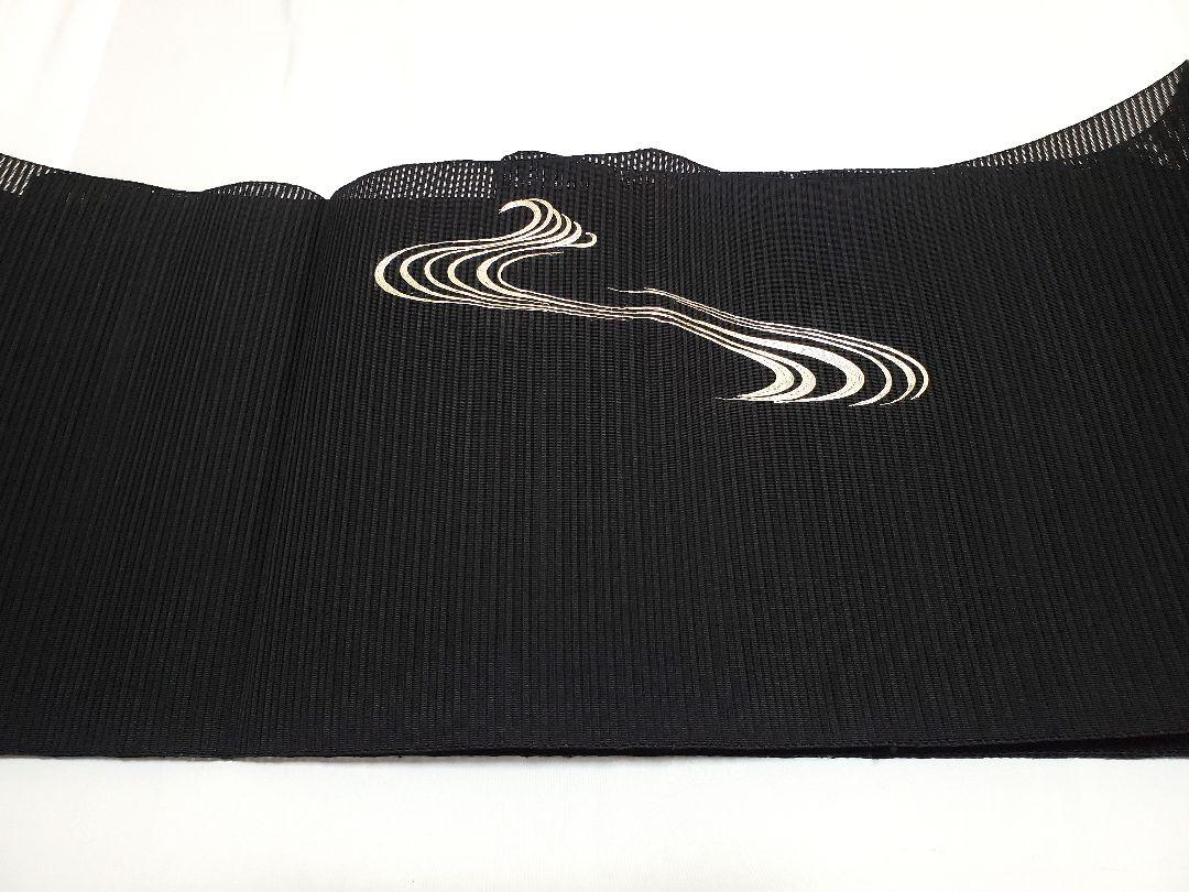 流れ模様 銀駒刺繍 黒色 太鼓 薄物 夏用 絽 紗 松葉仕立て名古屋
