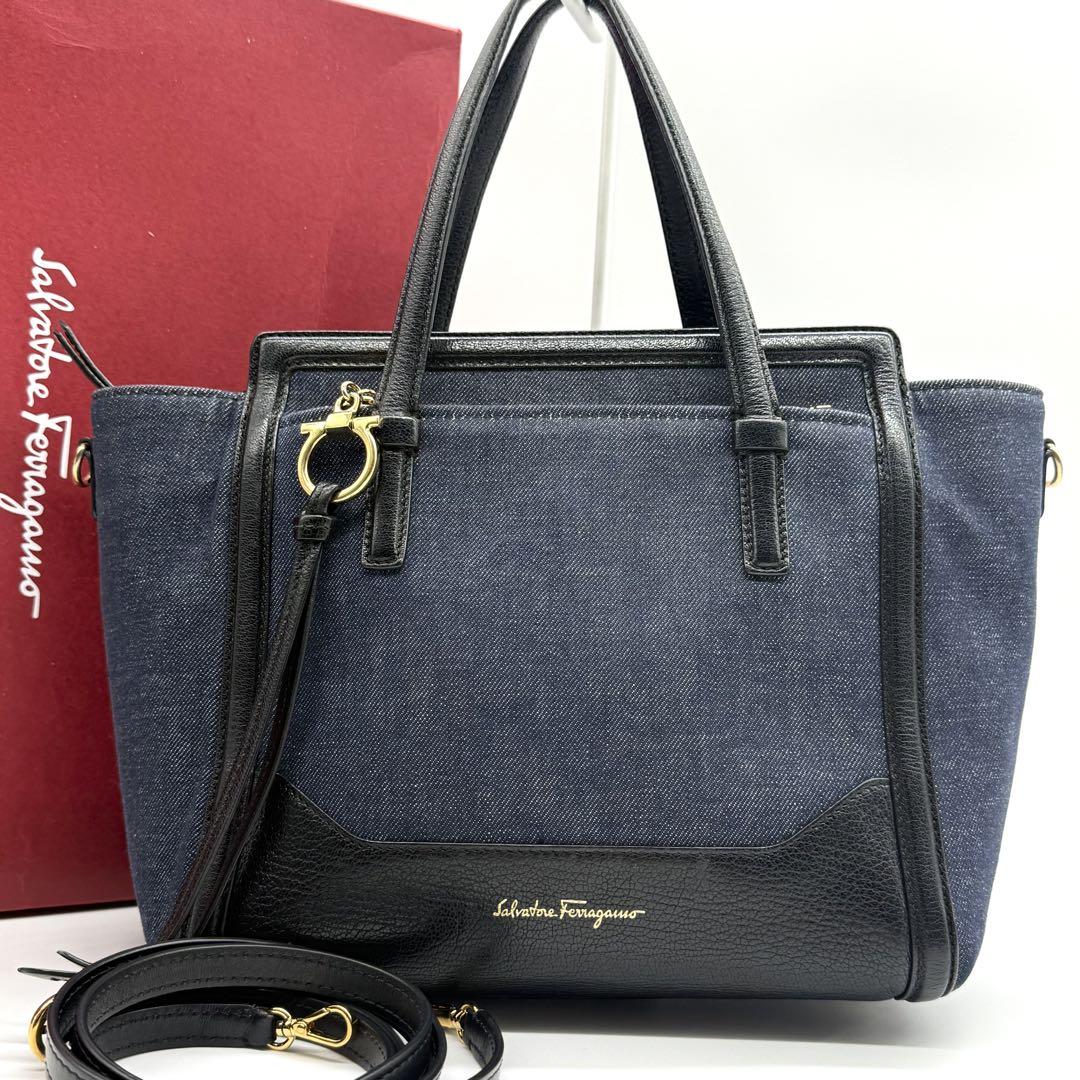 【極美品】フェラガモ 2way ショルダーバッグ エイミー デニム レザー