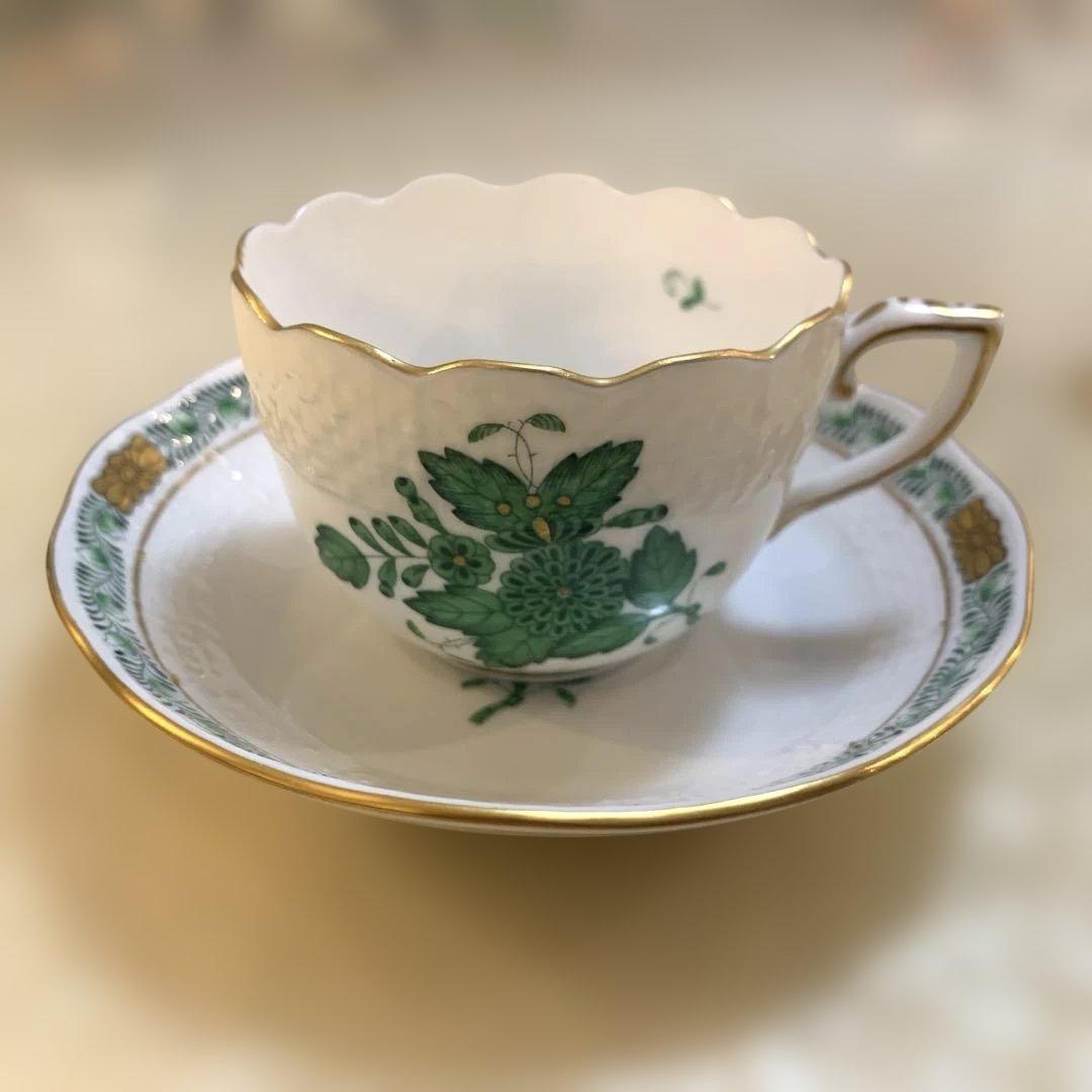 ヘレンド　アポニーグリーン　デミタス　カップ＆ソーサー　2客セット