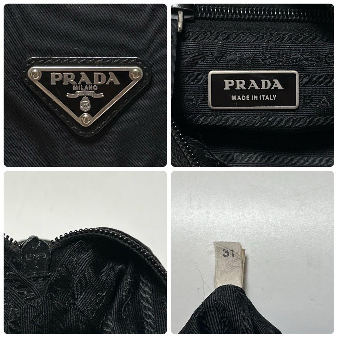 p75【美品】プラダ　三角ロゴ　ナイロン　レザー　ブラック　ショルダーバッグ