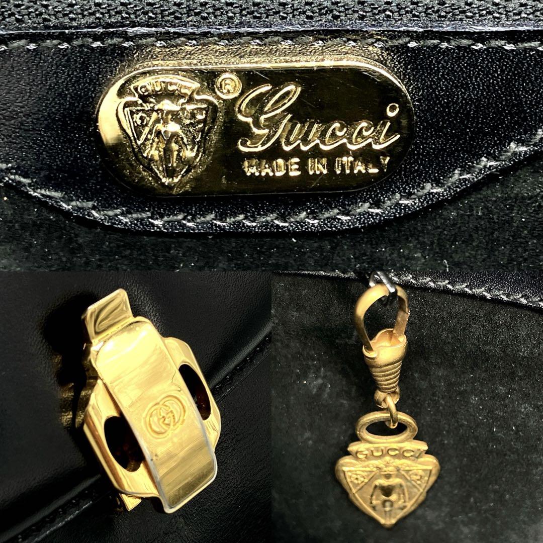 【GUCCI】ハンドバッグ　ゴールド金具　レザー　ブラック