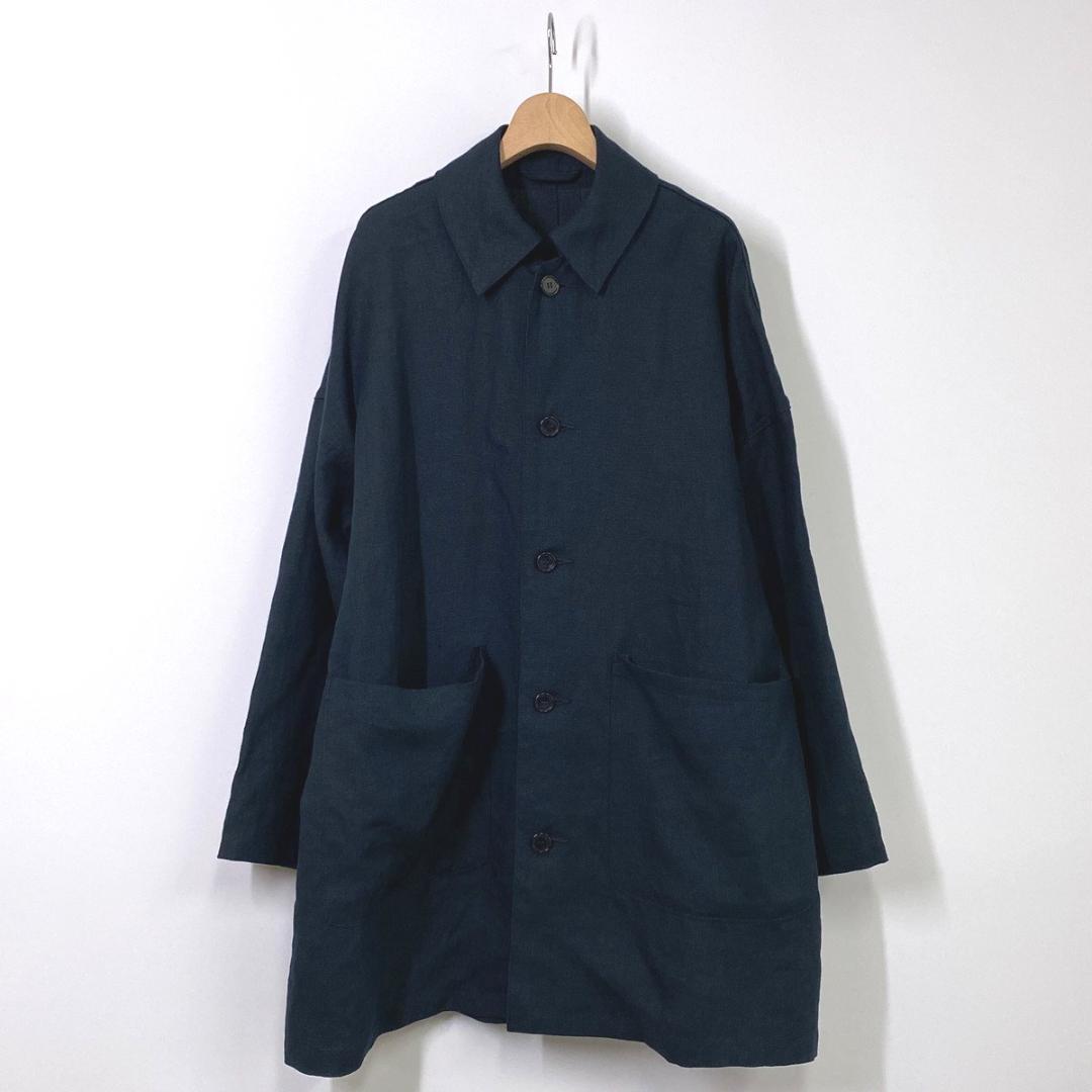 ヤーモ YARMO リネン ステンカラー コート Sサイズ ブラック 黒