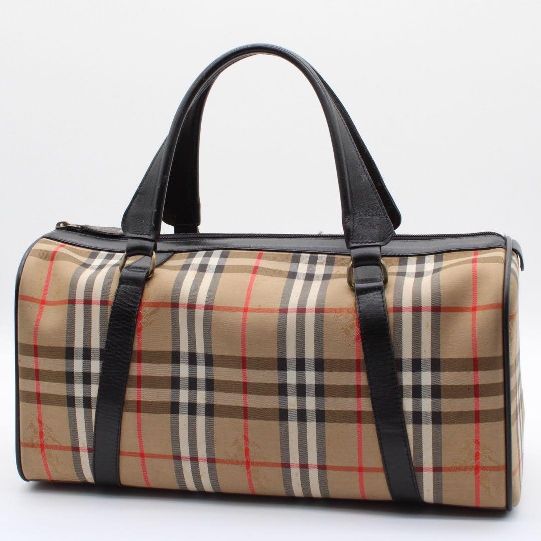 良品】BURBERRY ノバチェック ボストンバッグ キャンバス ブラウン系