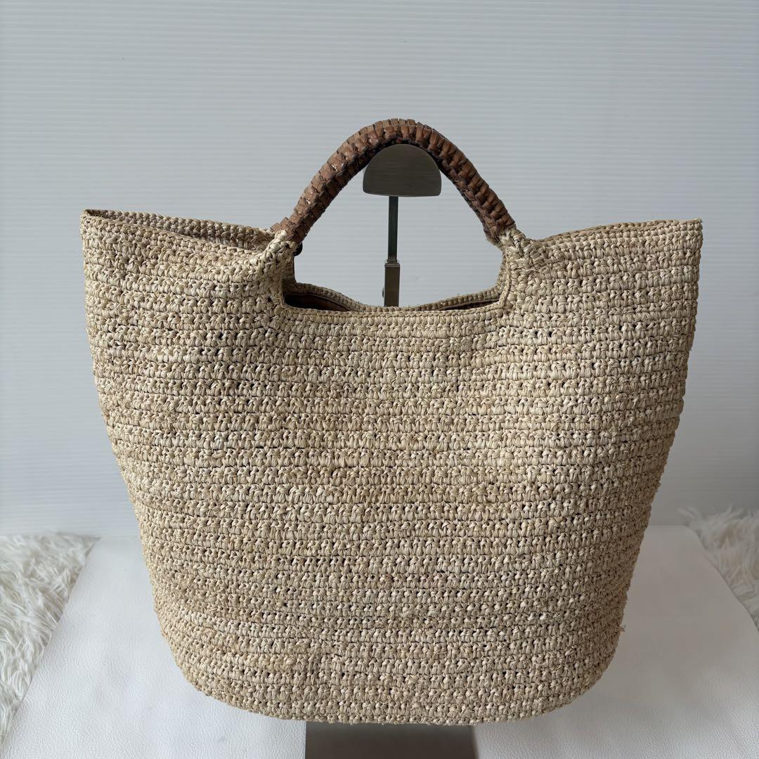 美品 ヘレンカミンスキー ラフィア カゴバッグ チャーム付