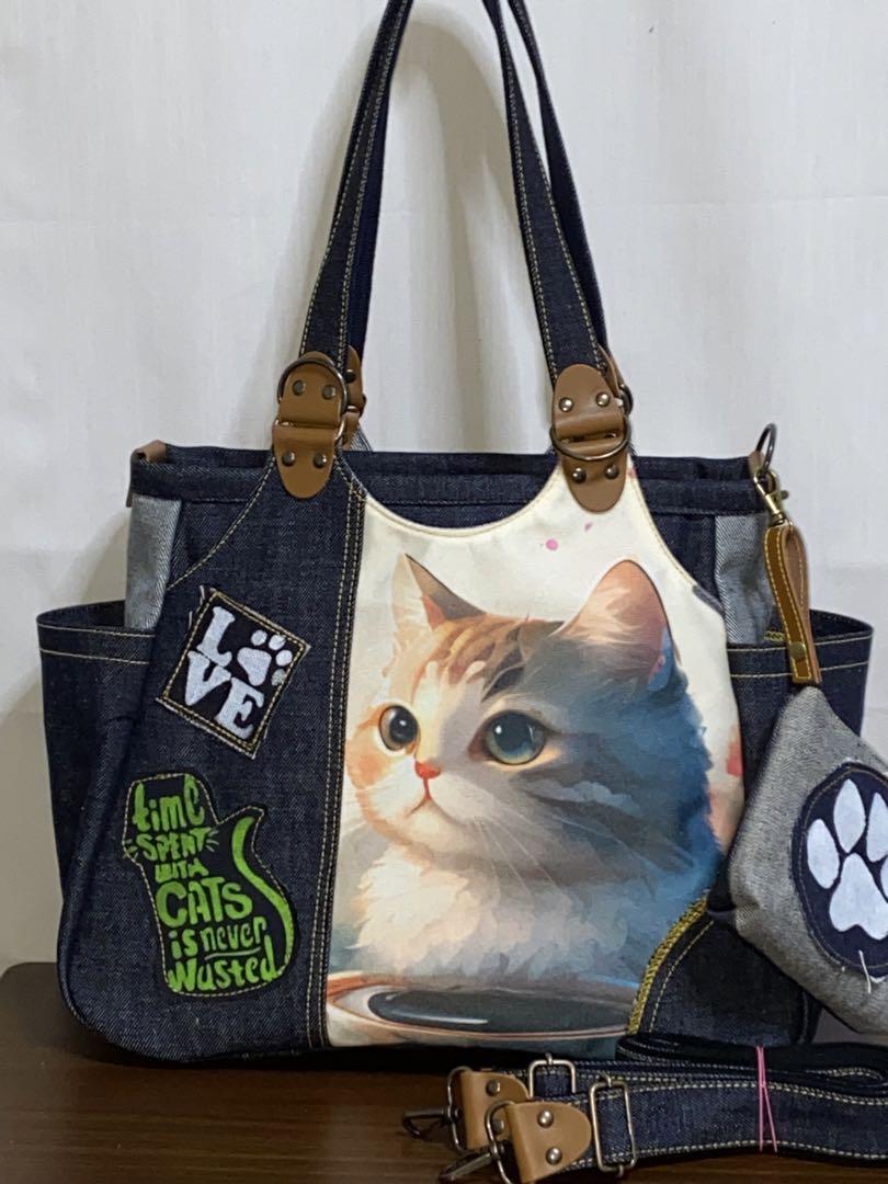 セール中☆ハンドメイド☆ステンシル☆トラネコ☆リュック対応☆4wayあおりバッグ ☆ハンドメイド☆ステンシル☆トラネコ☆リュック対応☆4way