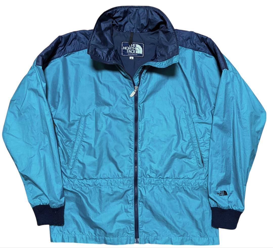紺タグ刺繍ロゴ80s usa製L相当ナイロンティファニーブルーNORTHFACE