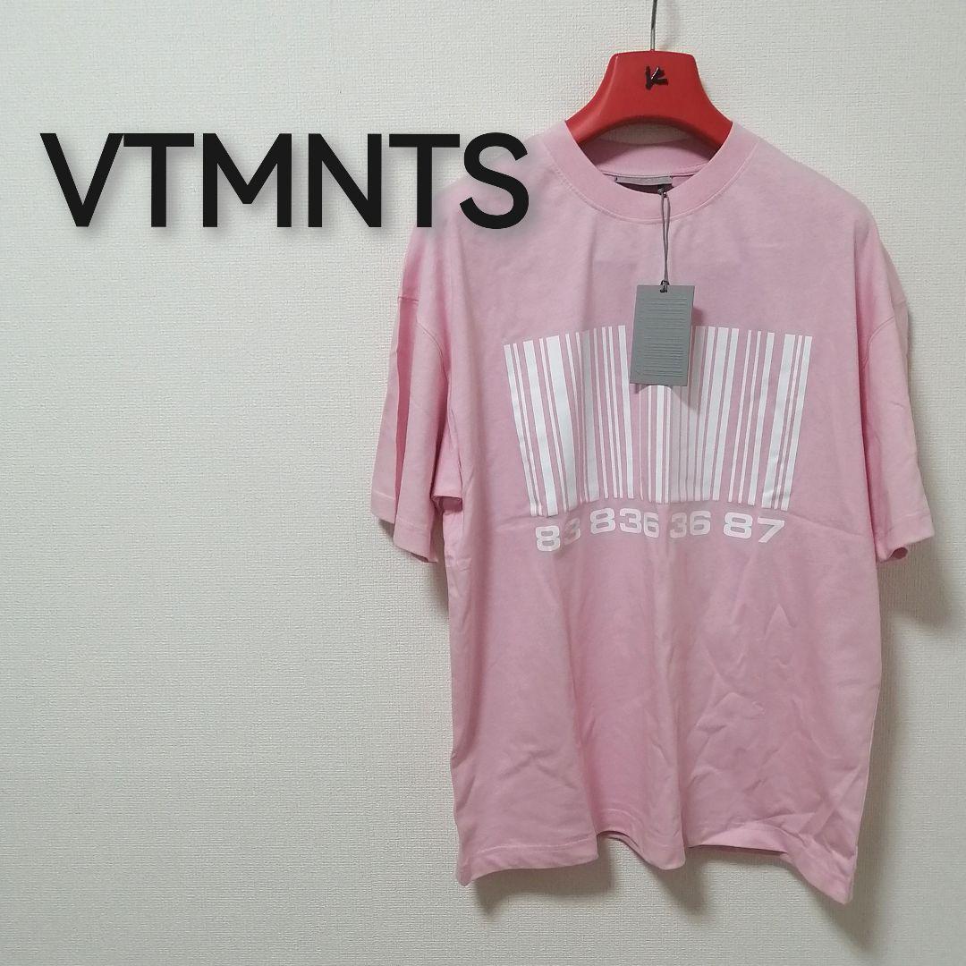★新品・メンズ★【VTMNTS】半袖 Tシャツ　ピンク×白　プリント　丸首　М
