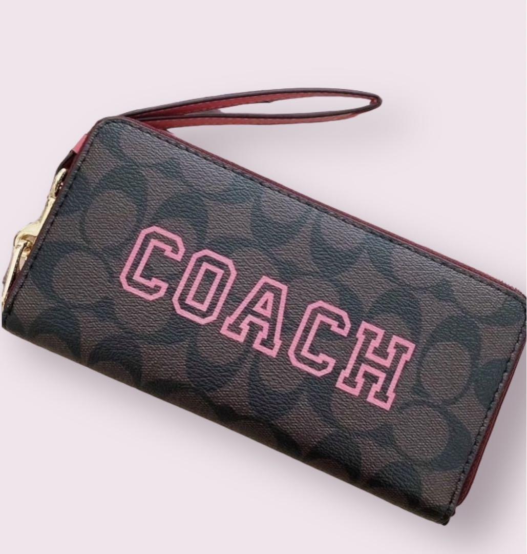 新品未使用】 COACH 長財布 ピンク ロゴ シグネチャー - メルカリ