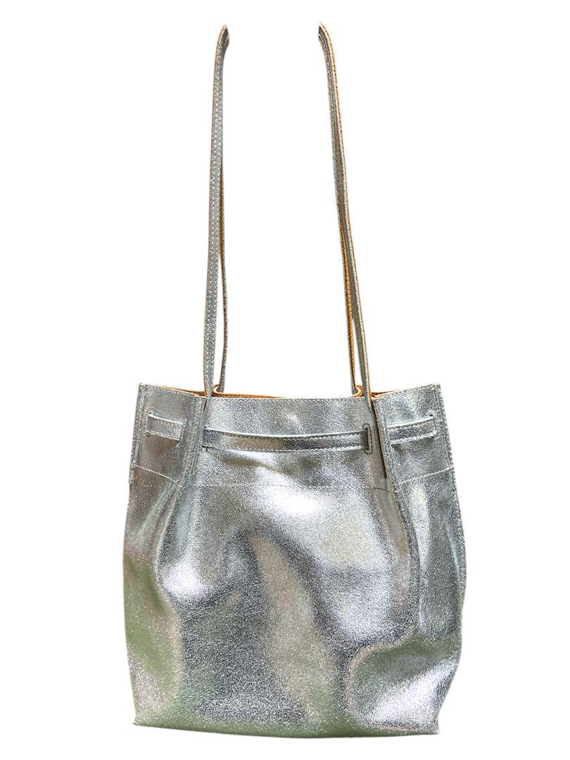 美品 BEAUREビュレトートバッグ ショルダー シルバー カウレザー