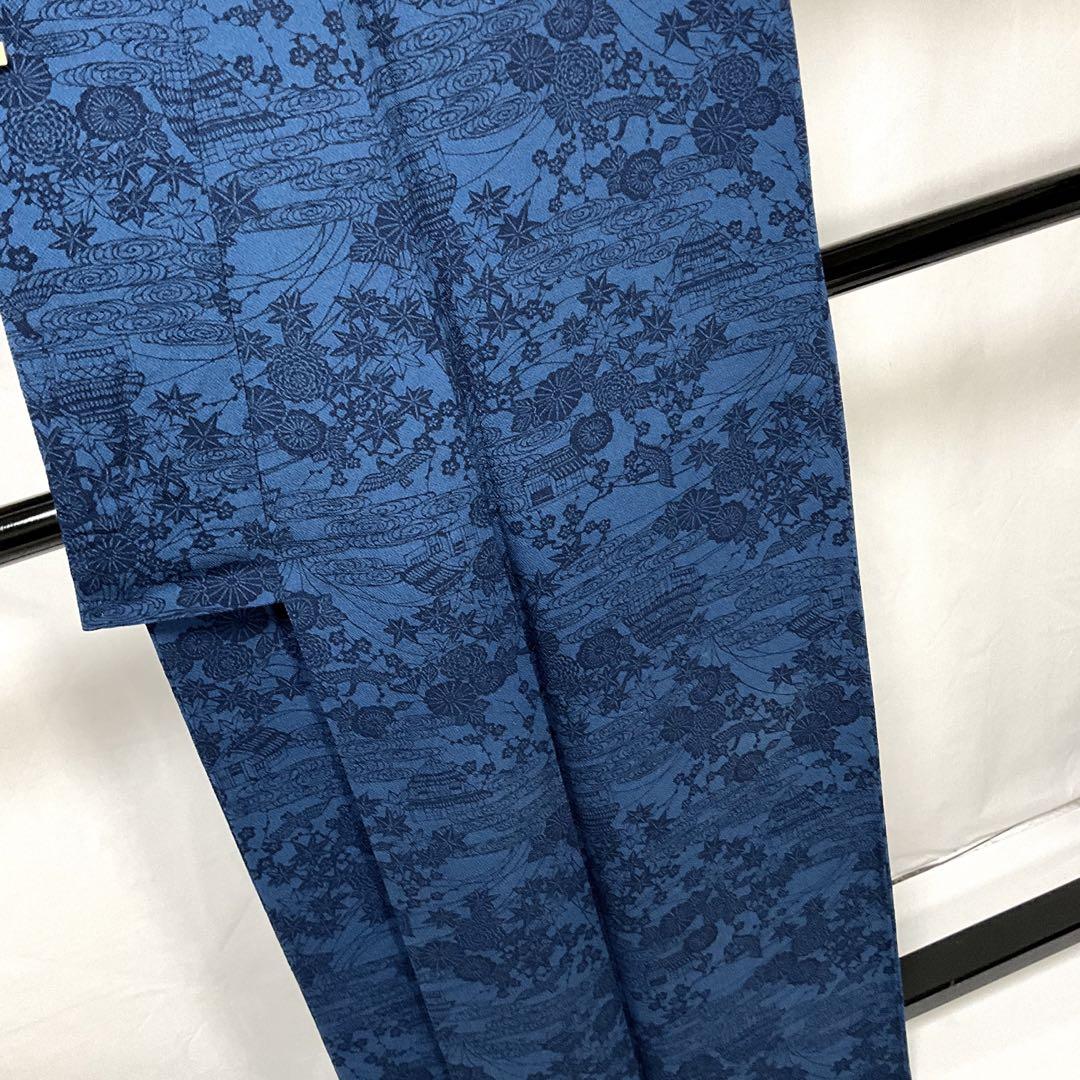 専用◯C130正絹　袷　小紋　藍染　縮緬　トールサイズ　着物　美品