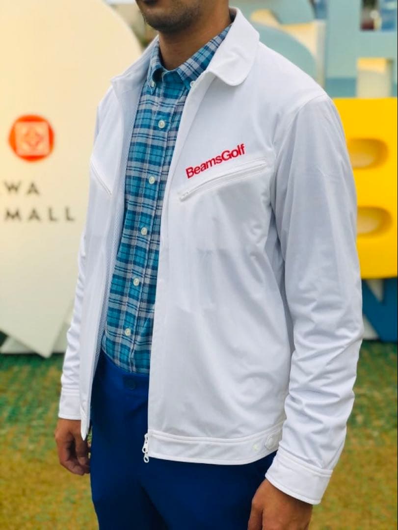 BeamsGolf ホワイト ジップアップジャケットL BEAMS GOLF