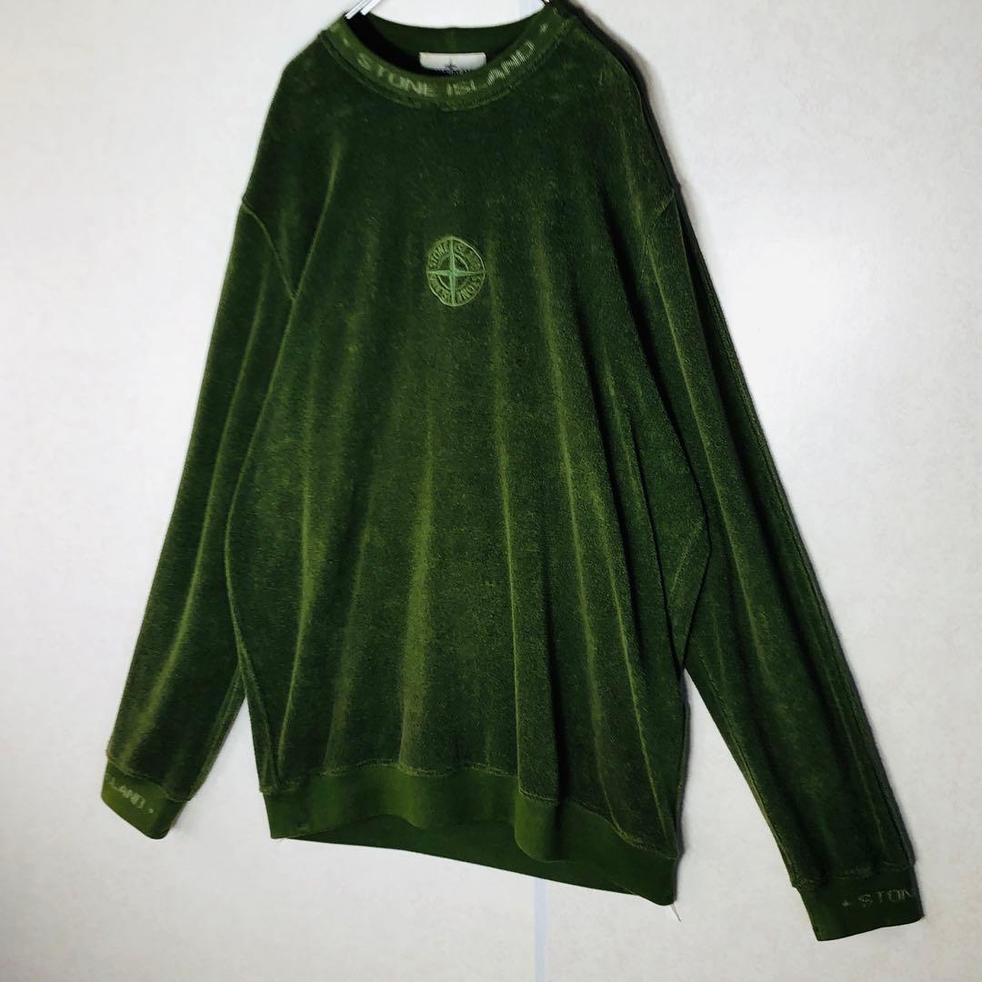 【希少デザイン】ストーンアイランド センターロゴ パイル地スウェット XL 緑
