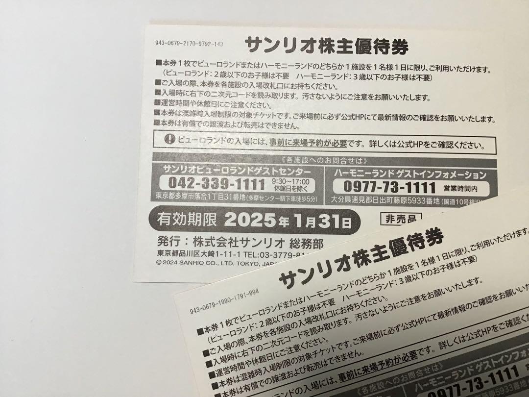 サンリオ　株主優待券　２枚 サンリオ株主優待券2枚
