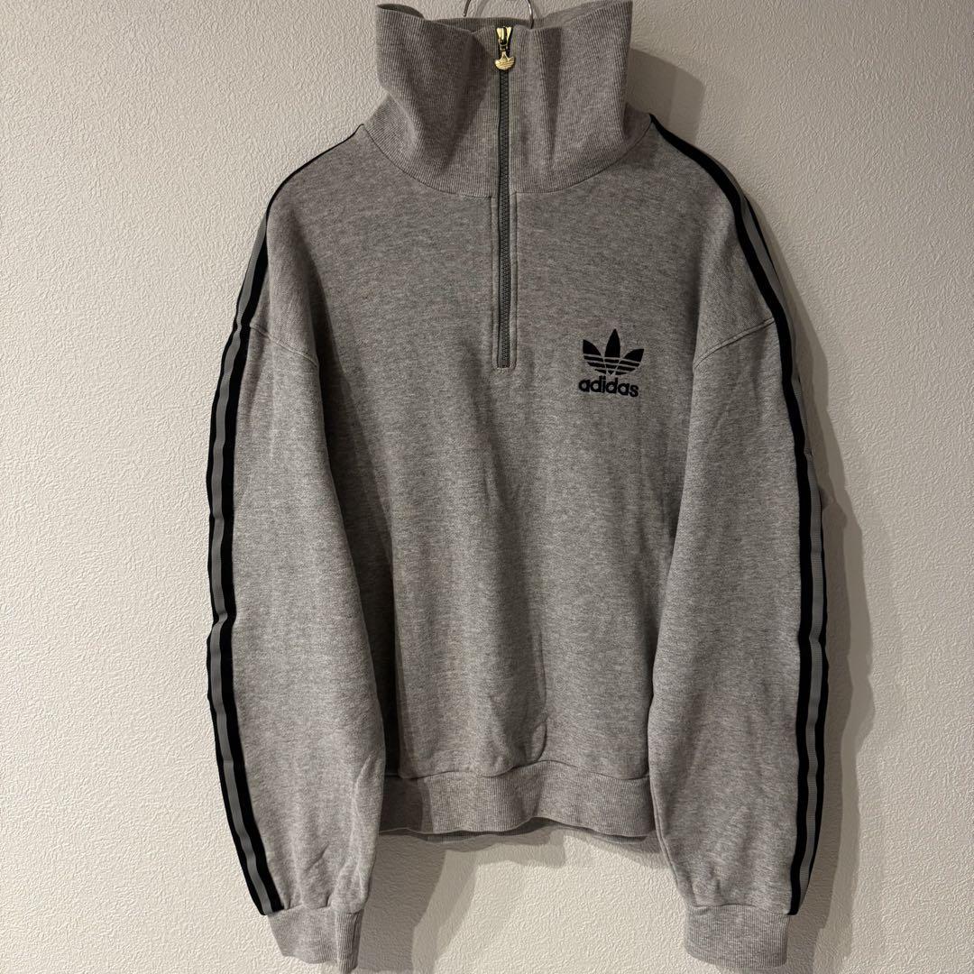【激レア】　adidas デサント製　ハーフジップ　トレーナー　刺繍ロゴ　80s