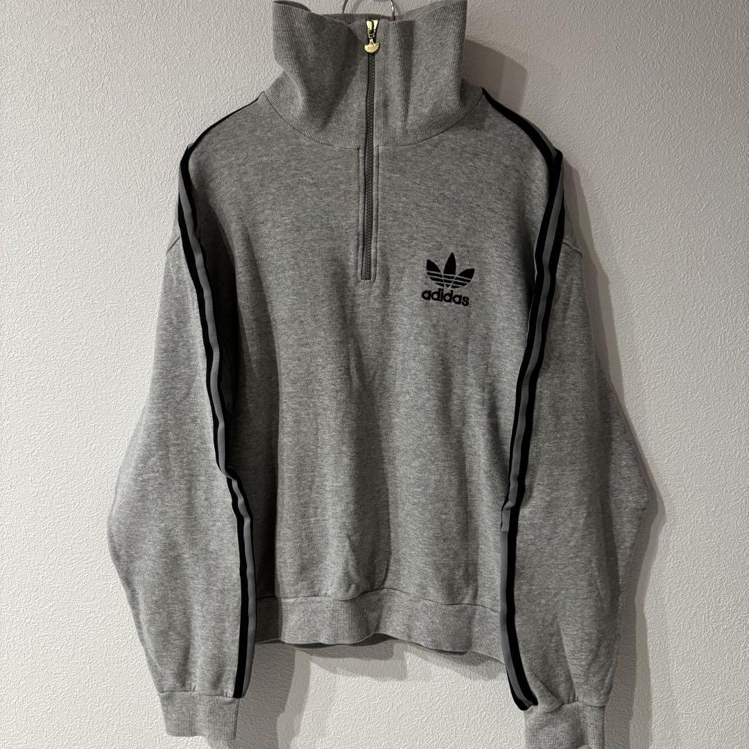 【激レア】　adidas デサント製　ハーフジップ　トレーナー　刺繍ロゴ　80s