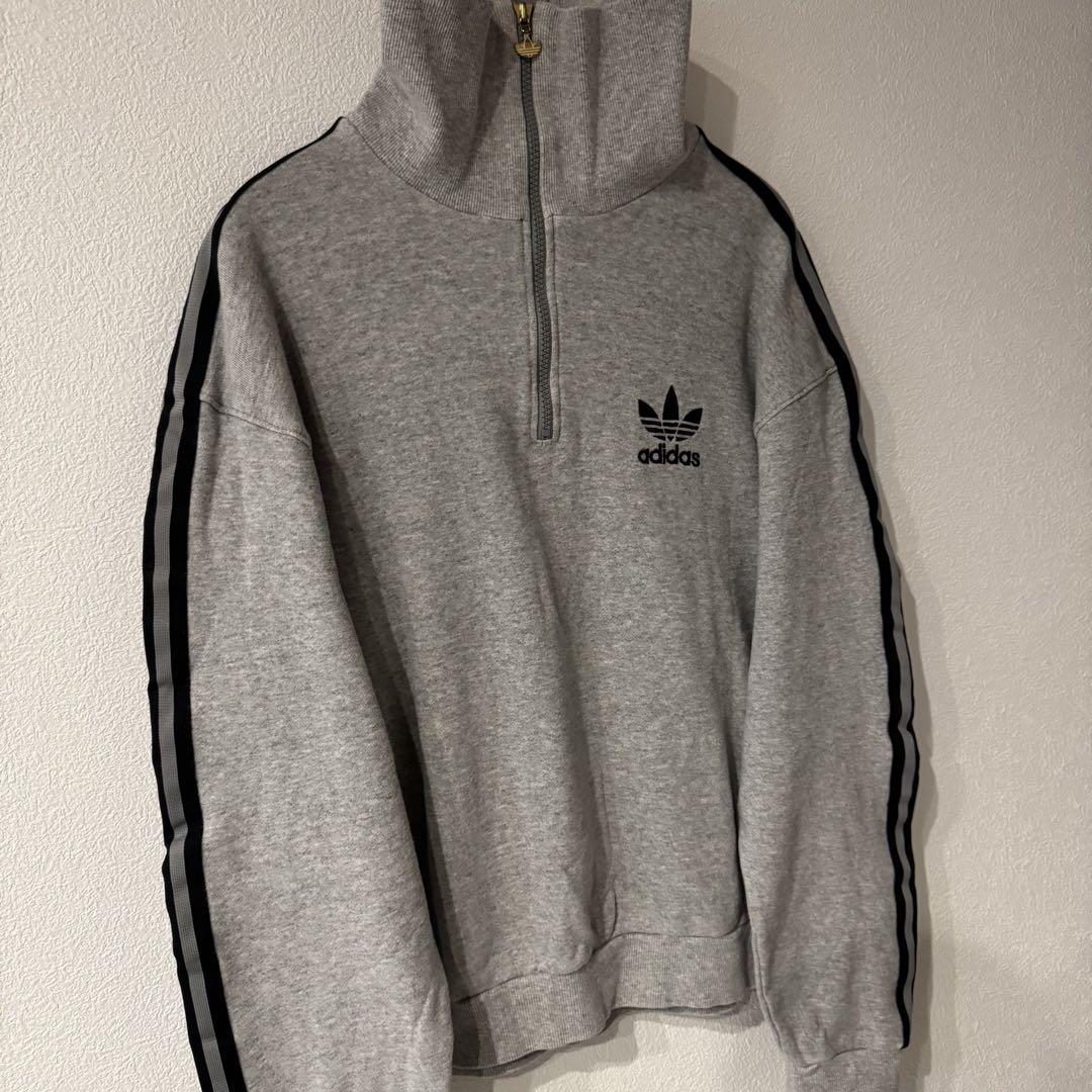 【激レア】　adidas デサント製　ハーフジップ　トレーナー　刺繍ロゴ　80s