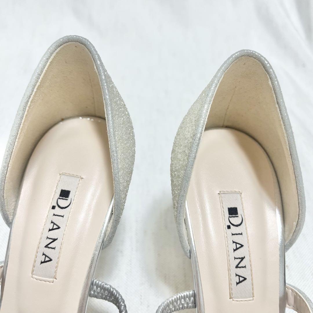 【みぽ】DIANA ダイアナ　シルバー グリッター ハイヒール 美品 ブライダルシューズ DIANA シルバー グリッターハイヒール