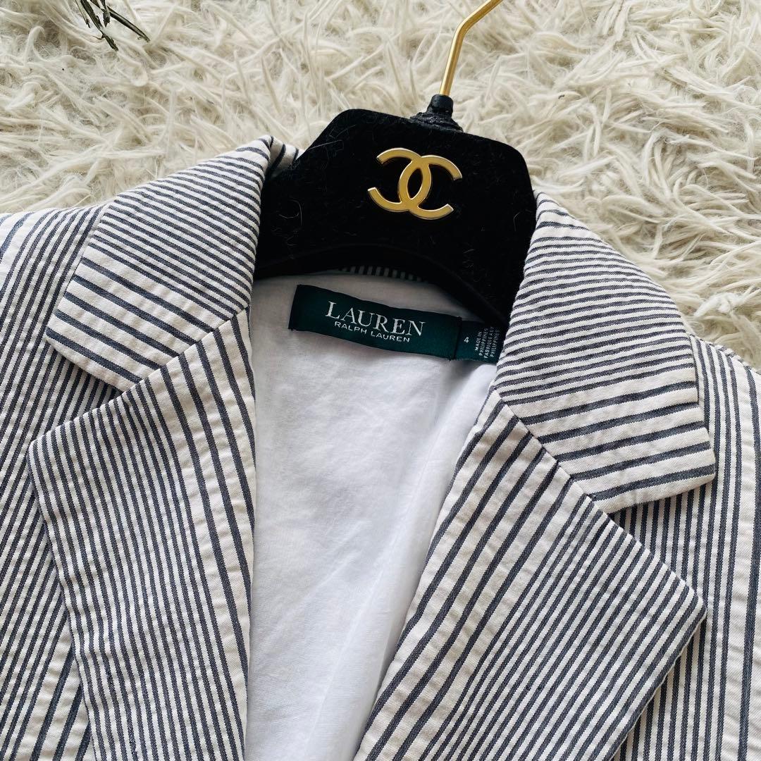 極美品 ローレンラルフローレン シアサッカー ストレッチ ストライプ ジャケット 極美品 ローレンラルフローレン シアサッカー ストレッチ ストライプ ジャケット