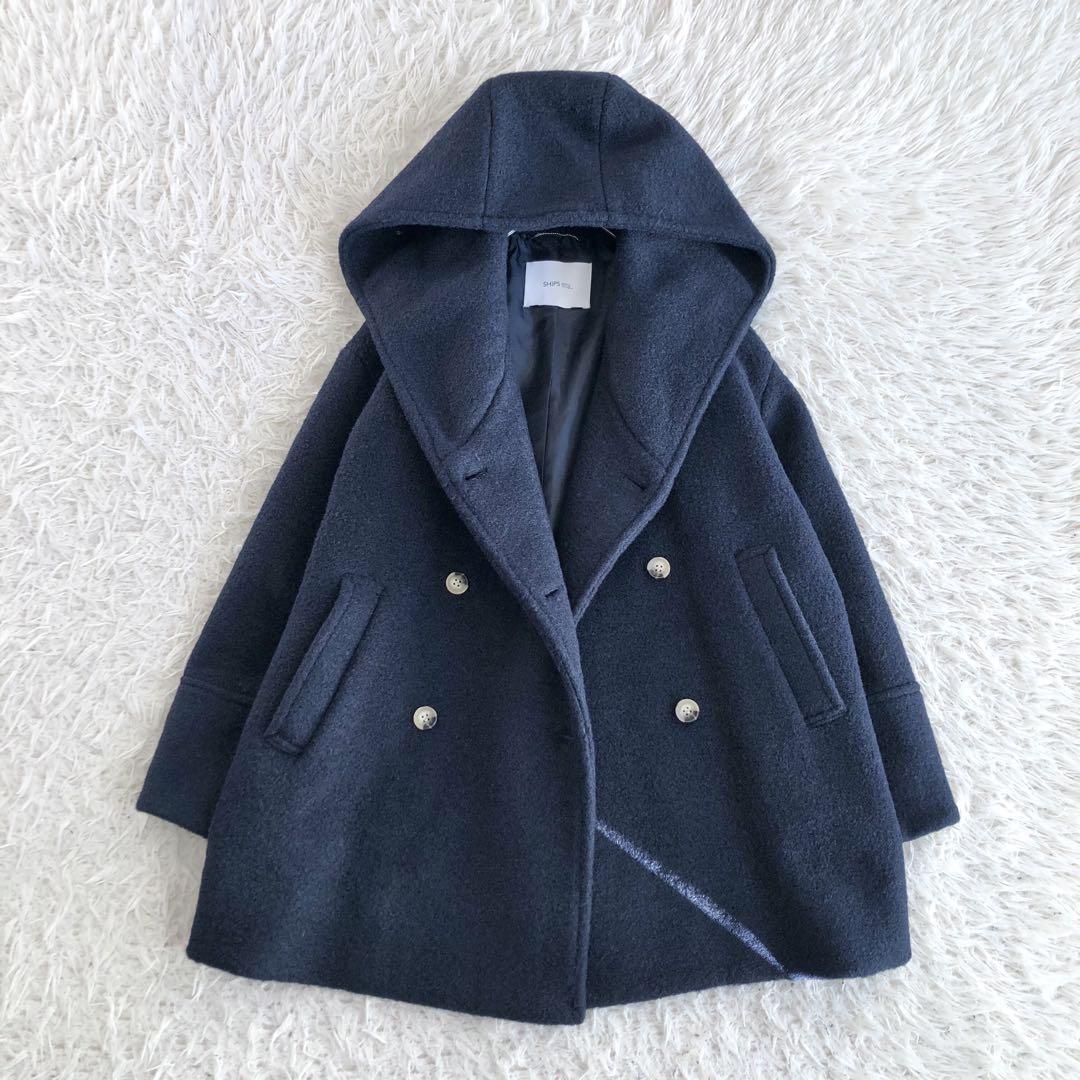 極美品★シップスエニィ ネイビー ナッピング フード ショート コート