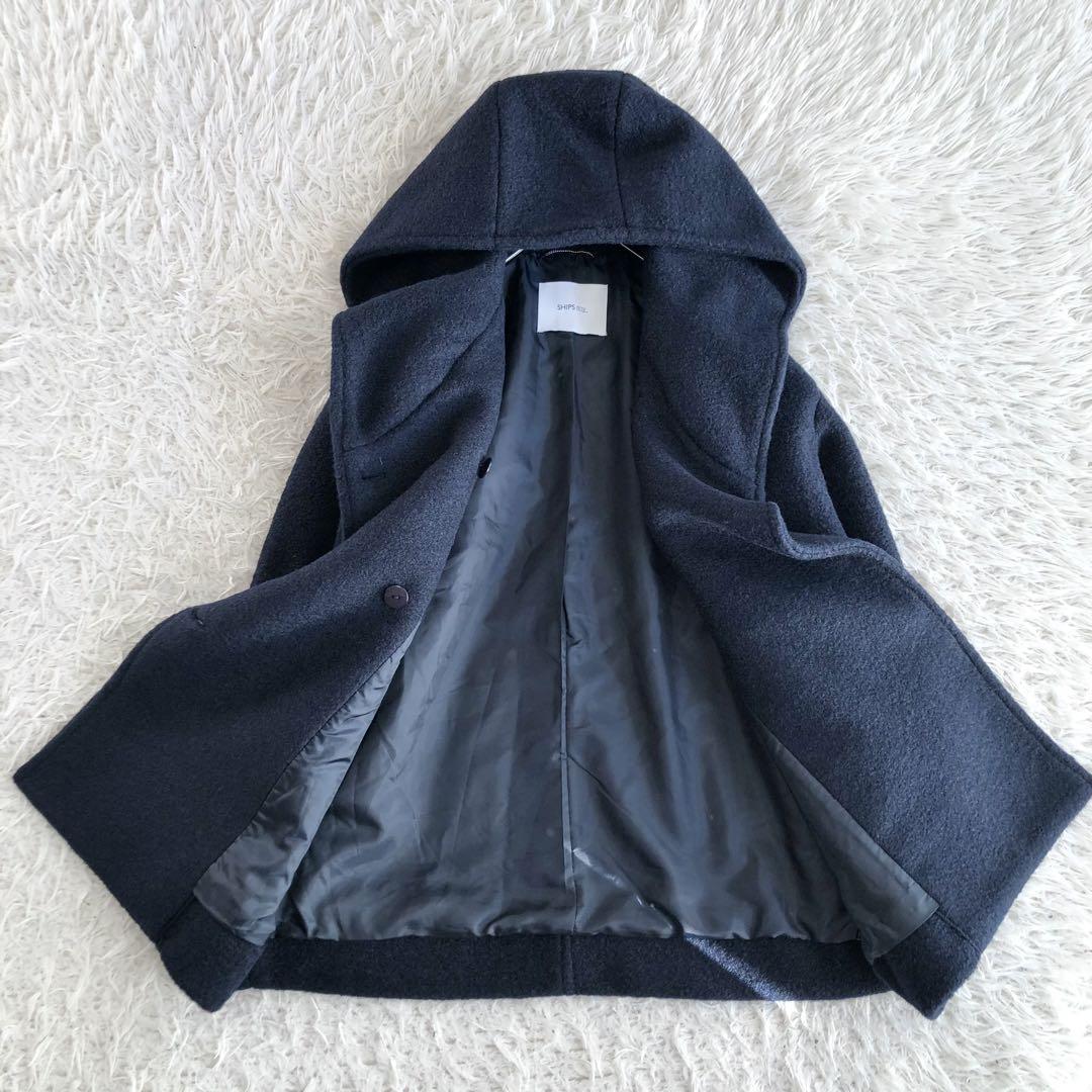 極美品★シップスエニィ ネイビー ナッピング フード ショート コート