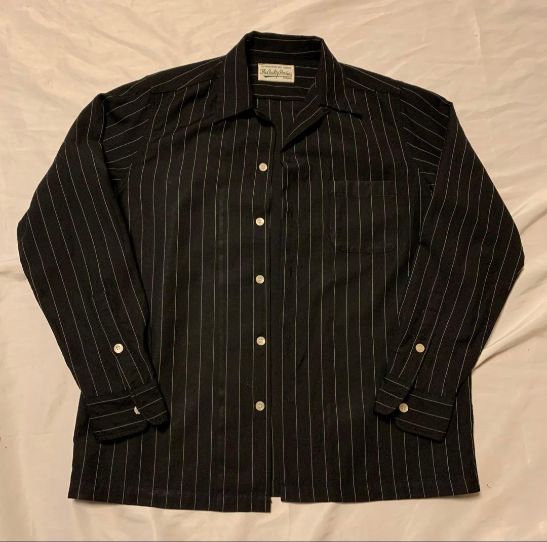 ワコマリアGuilty Parties ブラックストライプウール長袖シャツM・WACKOMARIA