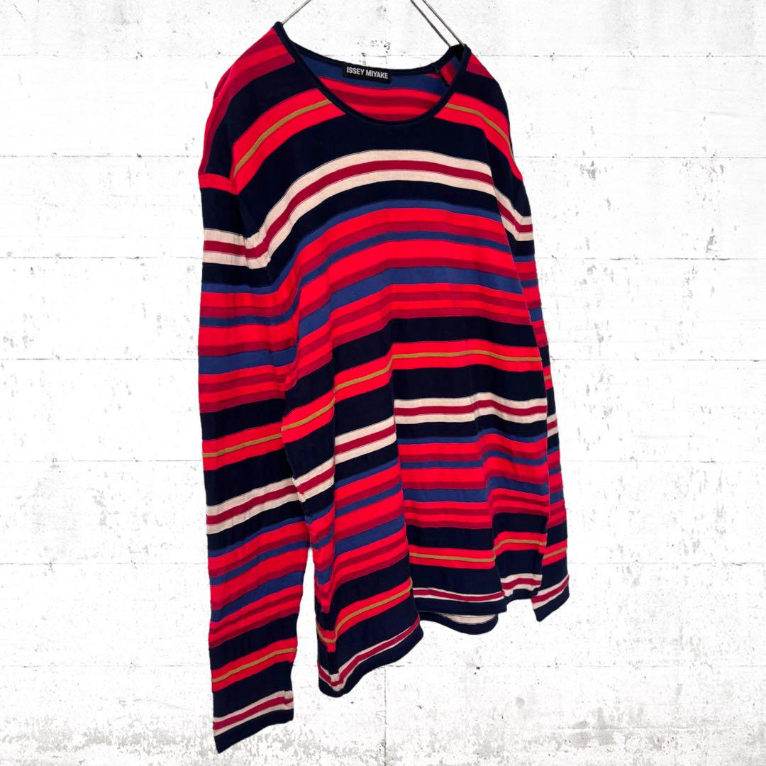 極美品　ISSEY MIYAKE マルチカラー　ボーダー　3Dニット　セーター