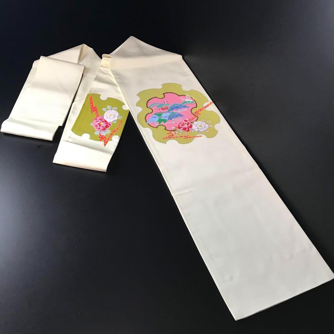 ZF-735 名古屋帯 塩瀬 化繊 手描 太鼓柄 上質 上品 素敵