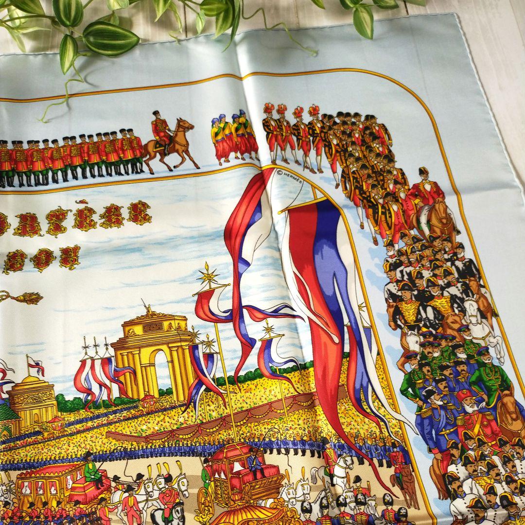 ☘️極美品☘️ HERMES モスクワ大行進 カレ90 ライトブルー ☘️極美品☘️ HERMES モスクワ大行進 カレ90 ライトブルー