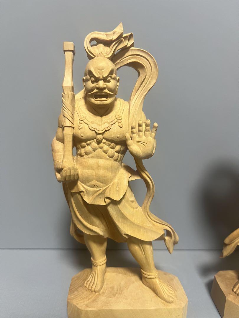 第一ネット 期間限定値引き 木製 木彫り 柘植 仁王像 （金剛力士像）2体 置物