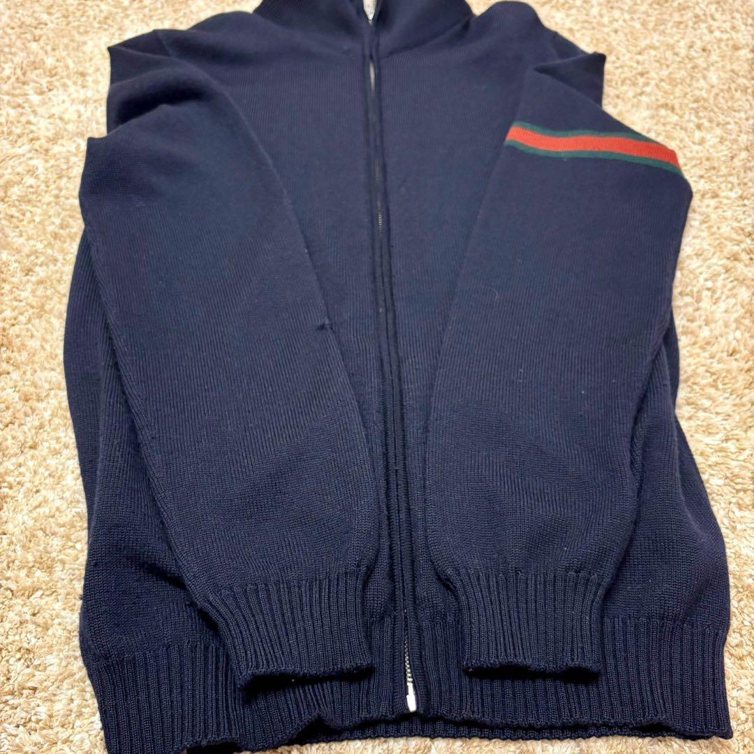 極美品 グッチ ブルゾン シェリーライン ドライバーズニット 紺 ダブルジップ