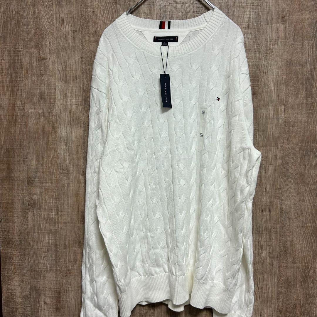 【新品】TOMMY HILFIGER ケーブルニット　クルーネック　XL　白