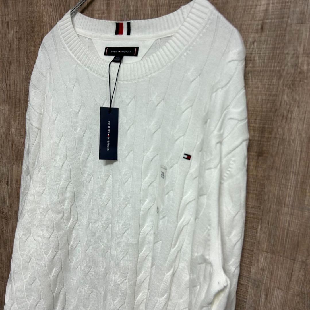 【新品】TOMMY HILFIGER ケーブルニット　クルーネック　XL　白