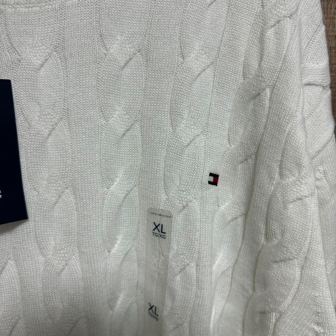 【新品】TOMMY HILFIGER ケーブルニット　クルーネック　XL　白