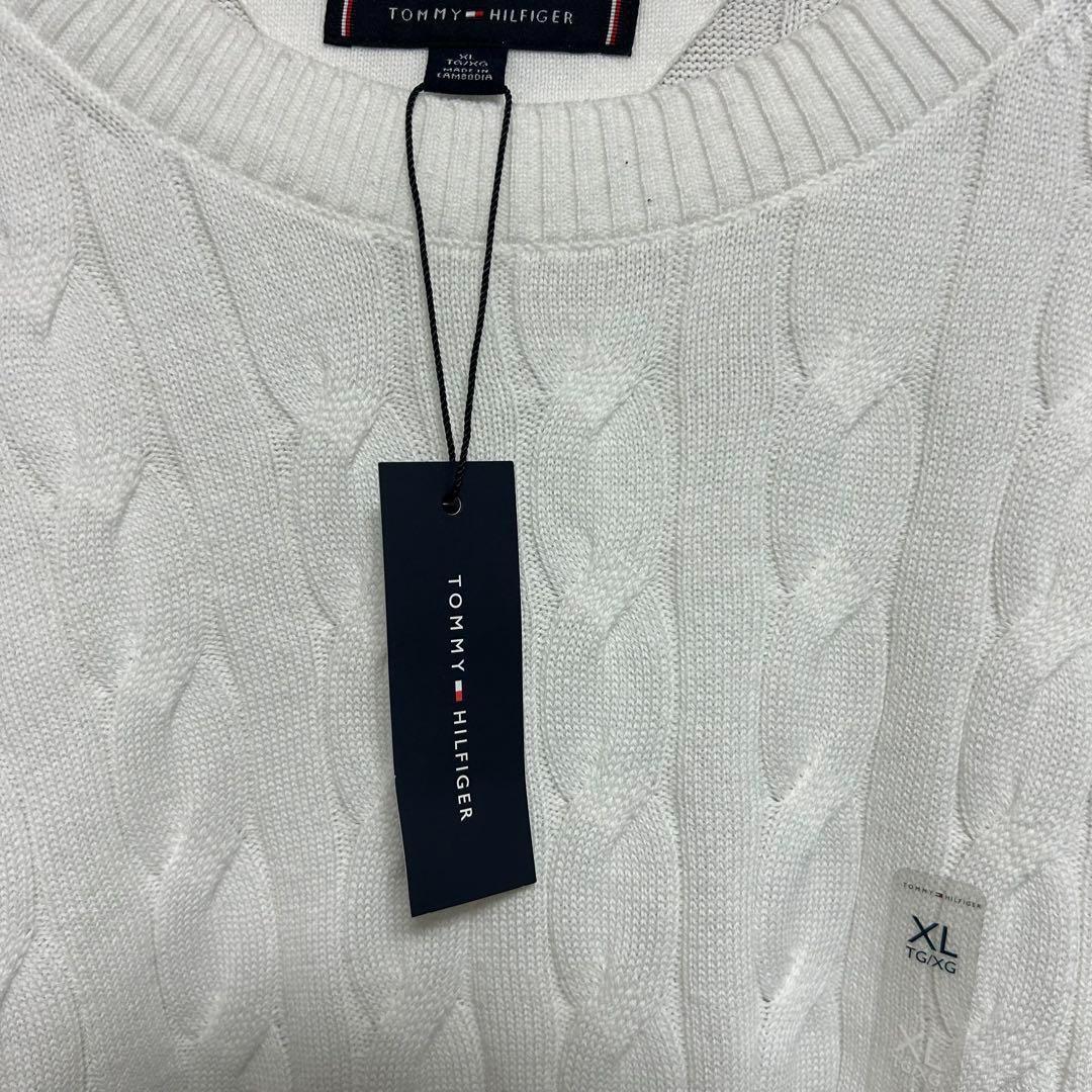 【新品】TOMMY HILFIGER ケーブルニット　クルーネック　XL　白