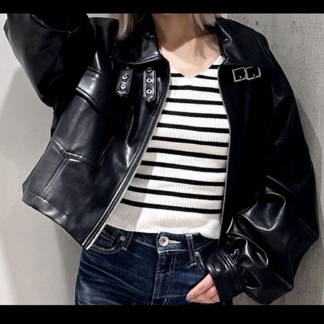 GYDA フェイクレザー スタンドカラー ショート ジャケット