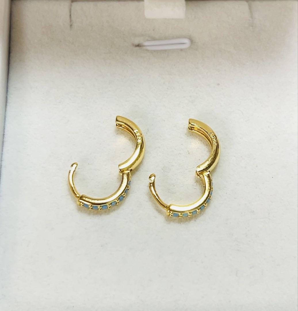 167Pk【11mm】フープピアス ダイヤ ターコイズS925 K18コート