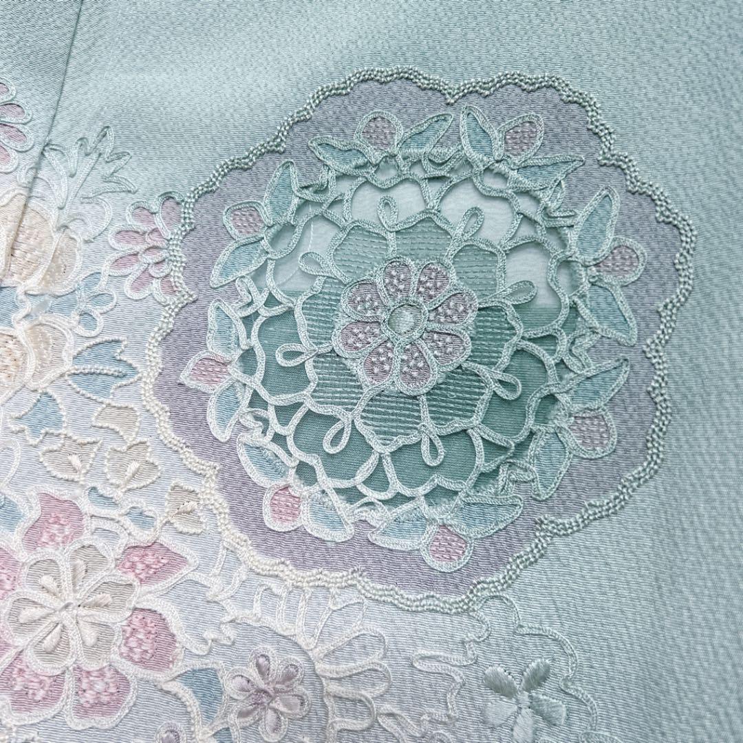 大得価HOT 青磁色に相良刺繍の訪問着 着物 HfO0q-m60355190400 シースルー 新作人気