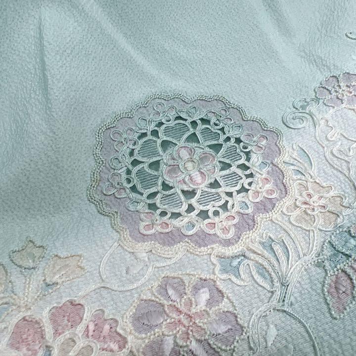 大得価HOT 青磁色に相良刺繍の訪問着 着物 HfO0q-m60355190400 シースルー 新作人気