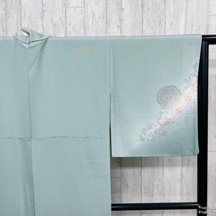 大得価HOT 青磁色に相良刺繍の訪問着 着物 HfO0q-m60355190400 シースルー 新作人気