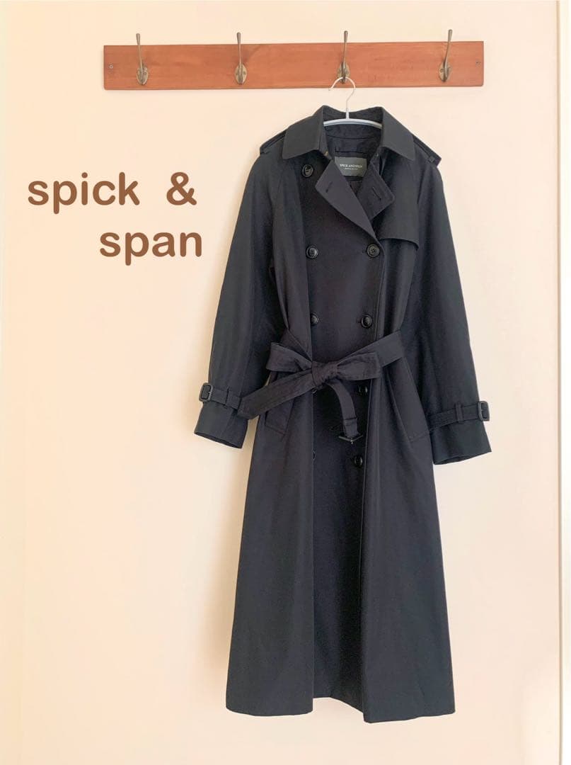 スピックアンドスパン 38 ブラック トレンチ コート ダブル ベルト 黒M Spick and Span