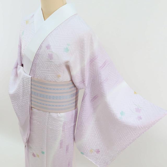 新品 単衣 雪輪 桜 夏着物“雪輪の小紋に桜を散らし涼を楽しむ夏