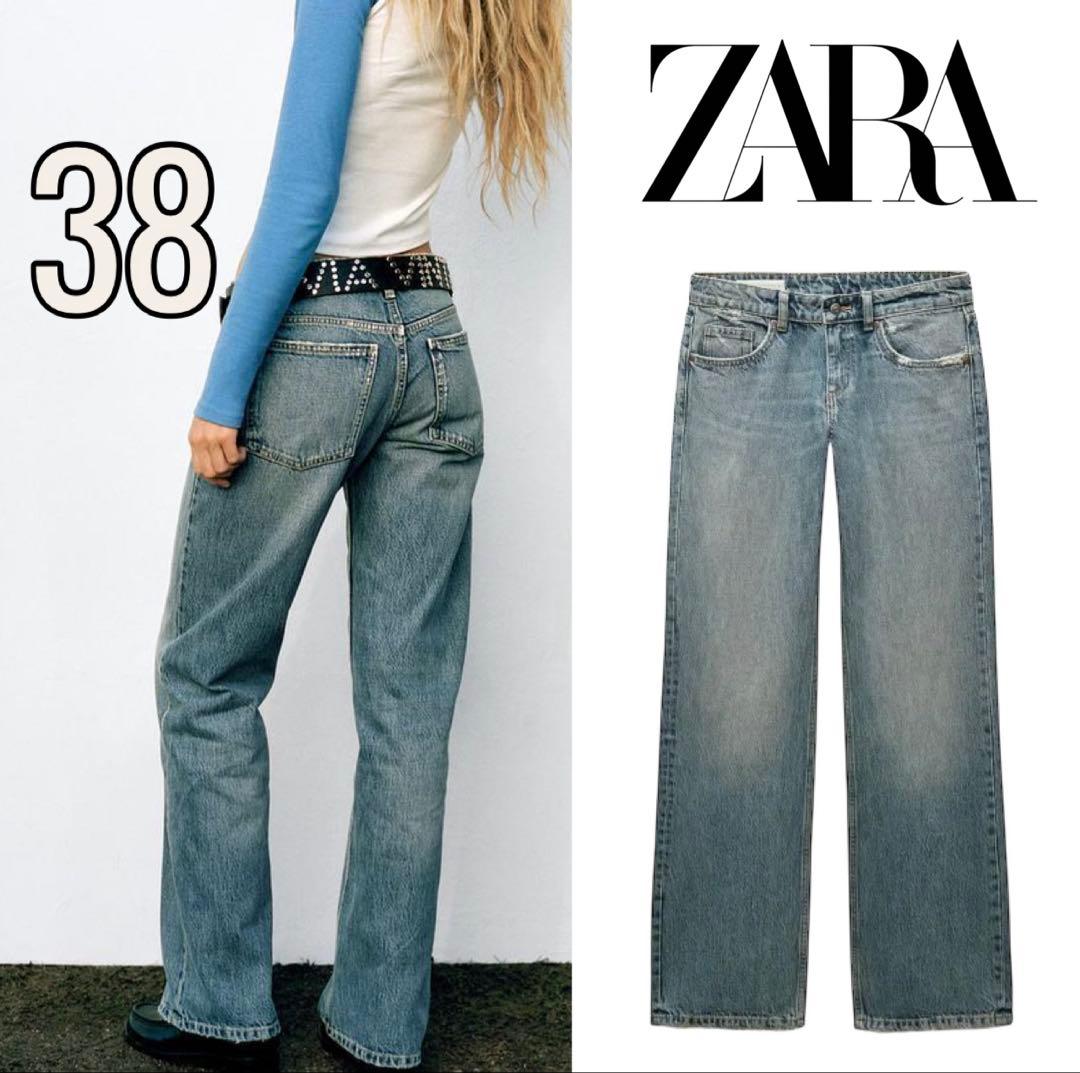 新品 ZARA 美シルエット♪ TRF ワイドレッグローライズジーンズ 38