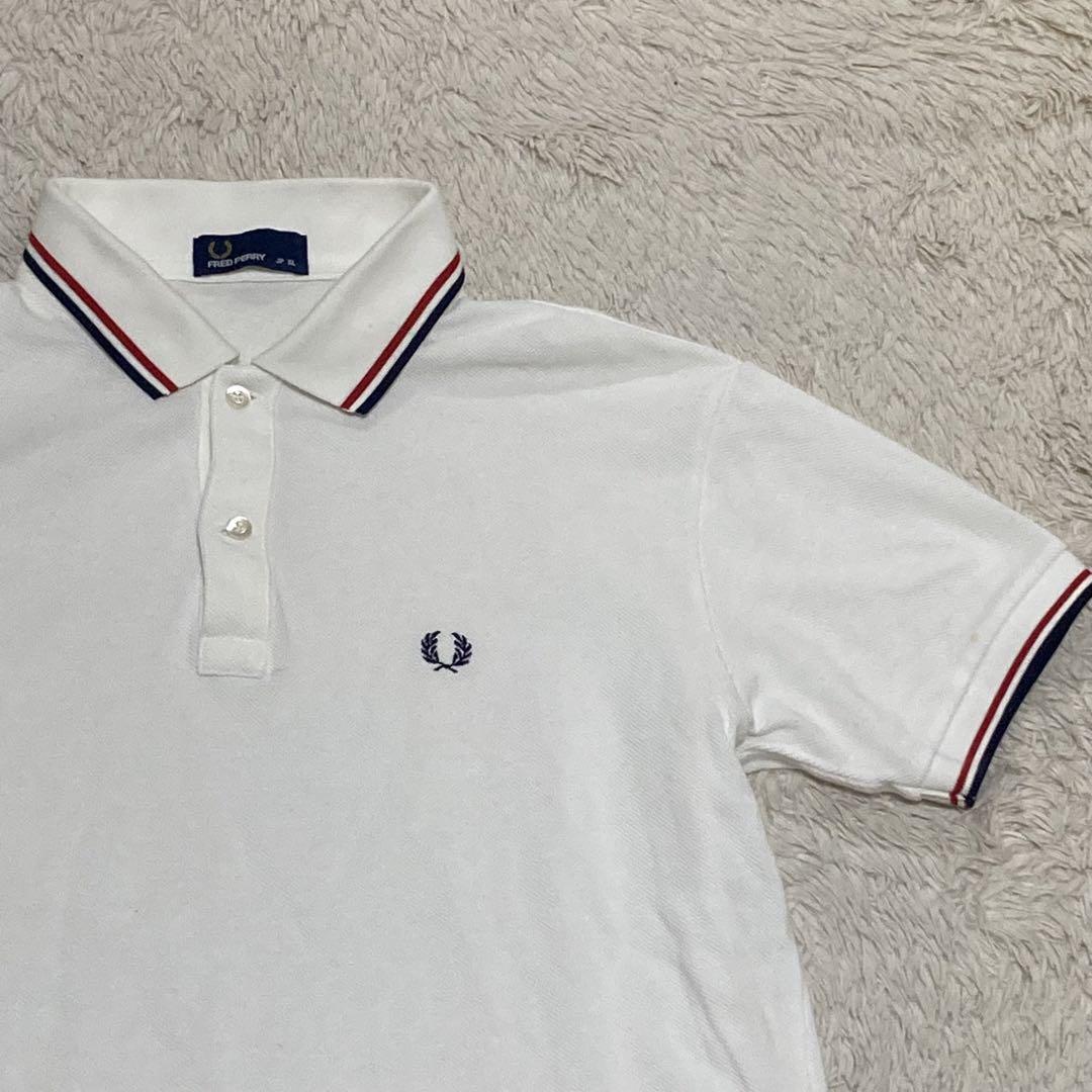 FRED PERRY フレッドペリー【XL】トリコロール 白 紺 赤 ポロシャツ