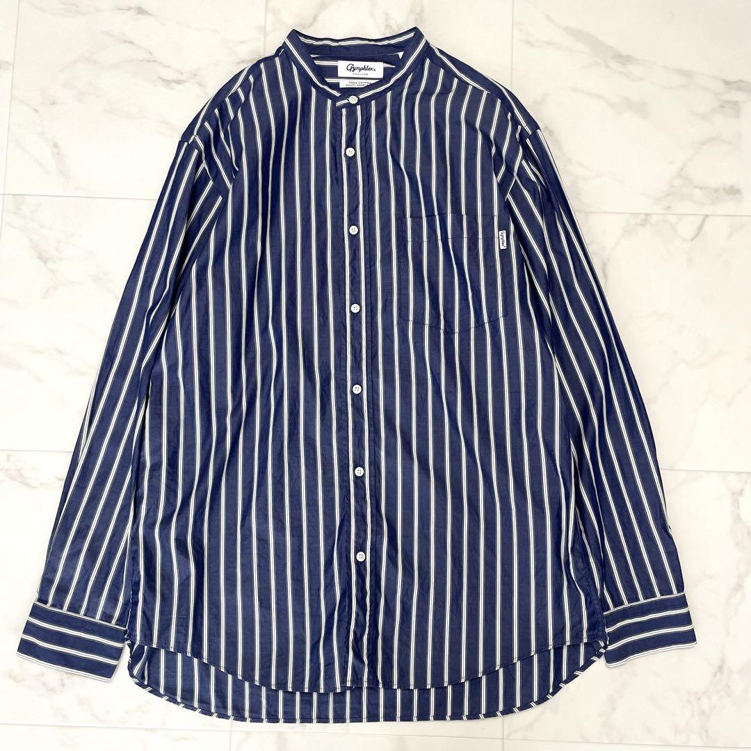 極美品 ジムフレックス マルチストライプ バンドカラー コットンシャツ 男女兼用