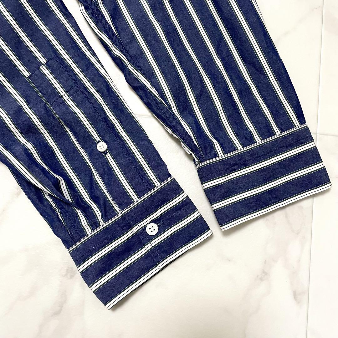 極美品 ジムフレックス マルチストライプ バンドカラー コットンシャツ 男女兼用