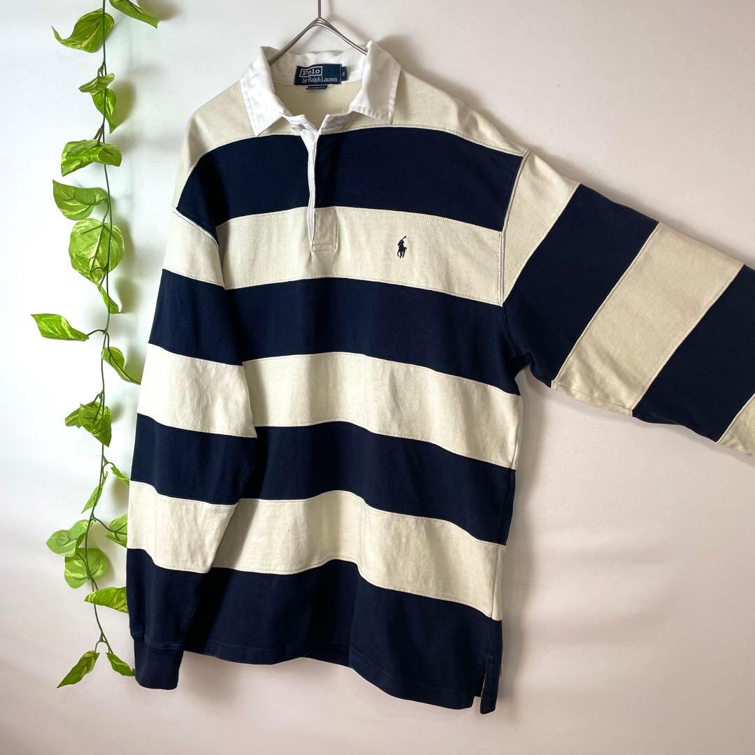 常田大希着用 美品 ポロバイラルフローレン ラガーシャツ ボーダー 紺 XL相当 常田大希着用 美品 ポロバイラルフローレン ラガーシャツ ボーダー 紺 XL相当
